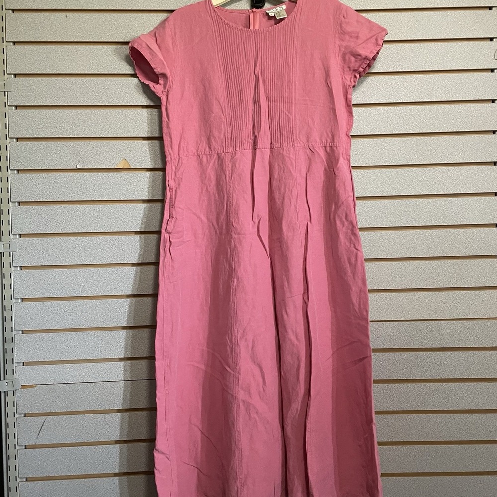 Silk Collection Sz 12 Pink Short Sleeve Silk Linen Mid Calf Length‎ Dress